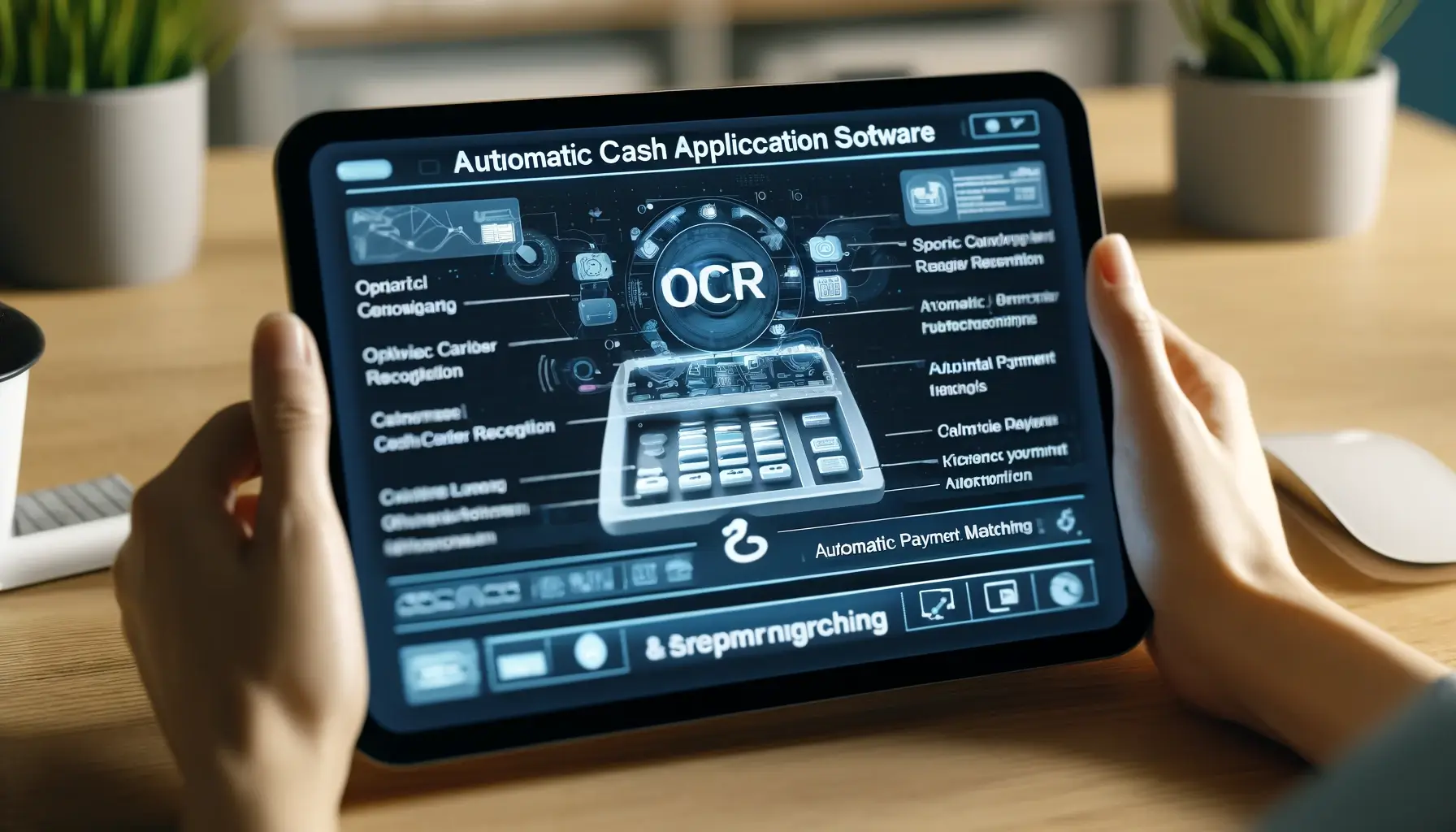 Close-up view of a screen displaying the interface of an automated cash application software, highlighting OCR technology and payment matching